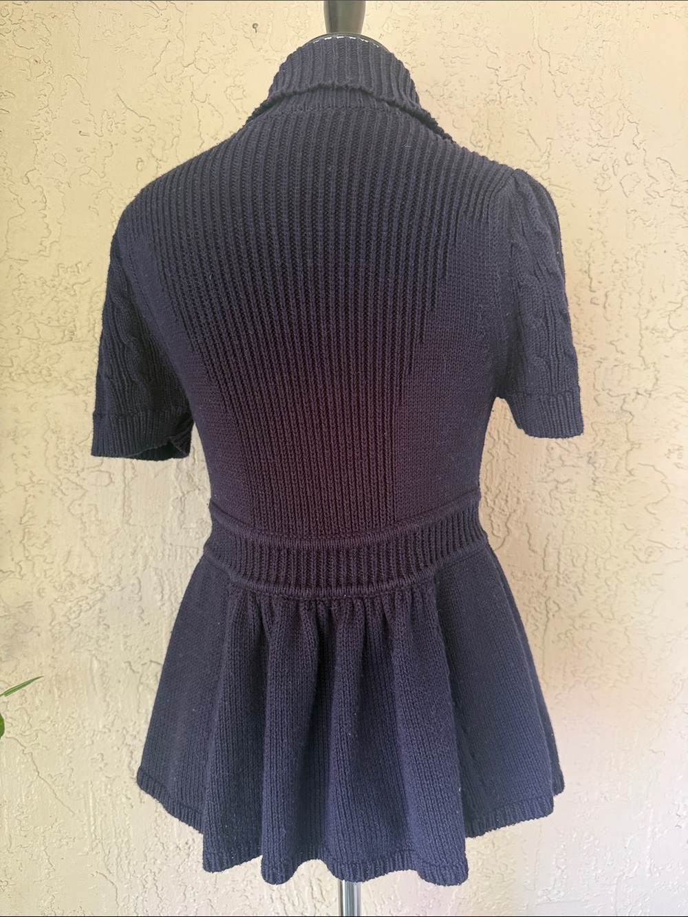French Connection Navy Short-Sleeve Cable Knit Cardigan - Picture 6 of 10